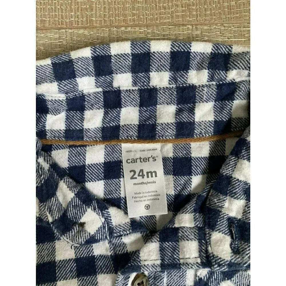 Navy Check Button Up Long Sleeve Shirt
